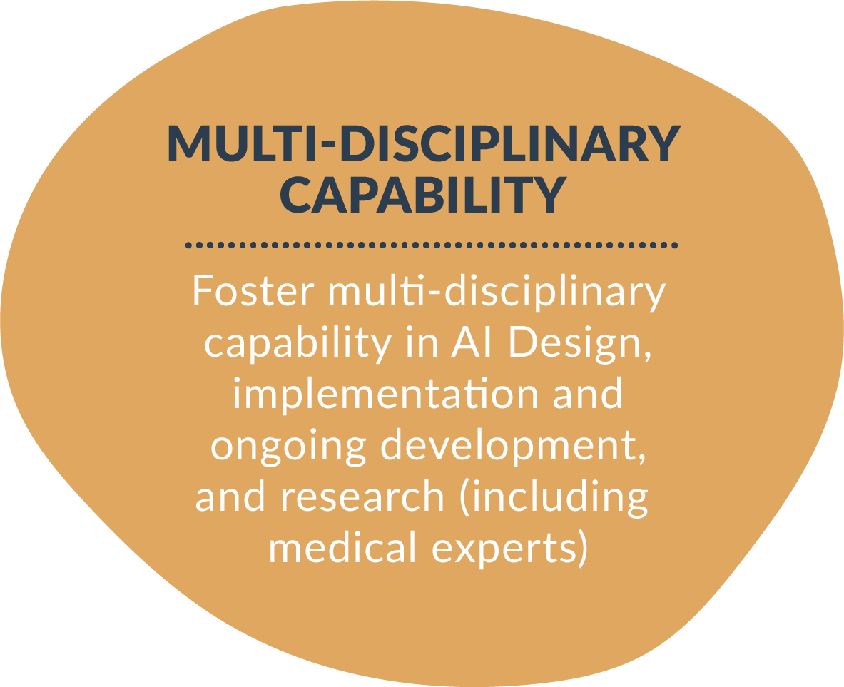 multi-disciplinary capability - Foster multi-disciplinary capability in AI Design, implementation and ongoing development, and research (including medical experts)